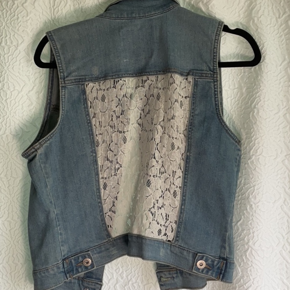 Warehouse Blue Denim Vest with Lace Back